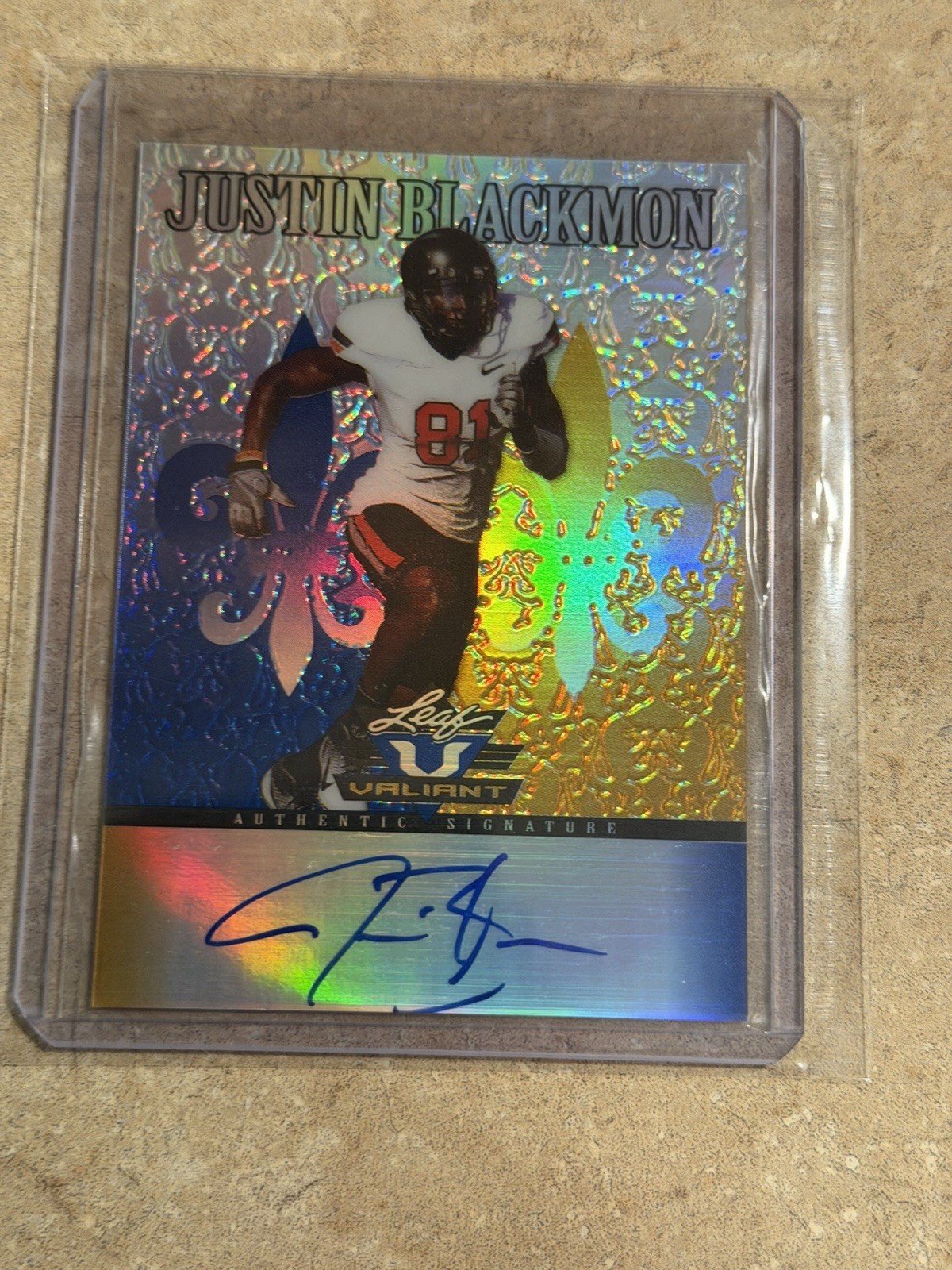 Justin Blackmon Leaf Valiant #JB2 Autograph-Blue