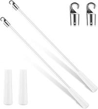 2 Pieces White Fiberglass Blind Wand Vertical Blinds Stick Replacement with Hook