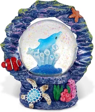 Dolphin Coral Snow Globe Decor - Elegant Pink Sparkle Glitter Inside The Snow...