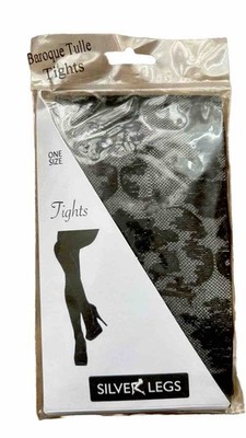 Baroque Tulle Tights One Size Silver Legs UK  