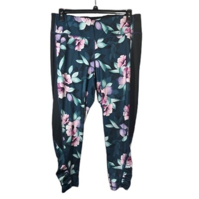 Ideology floral ruched hem CROP legging 2X BLUE PINK ATHLEISURE
