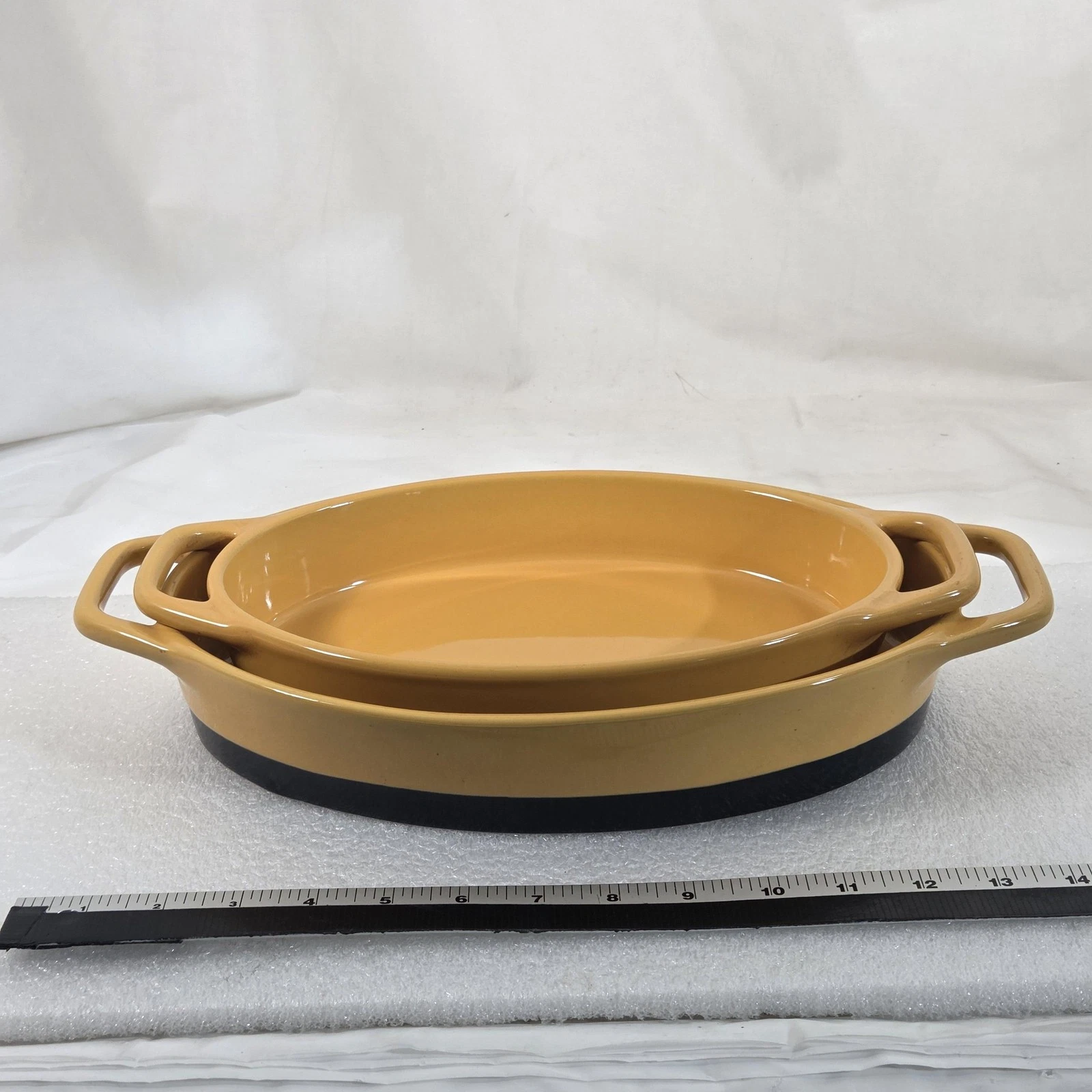 Bobby Flay Stoneware Oval Baking Dishes Set 2Qt & 1.3Qt Mustard Yellow Bakers