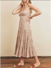 VICI Boho Tiered Midi Dress in Dusty Rose Floral. Size Large