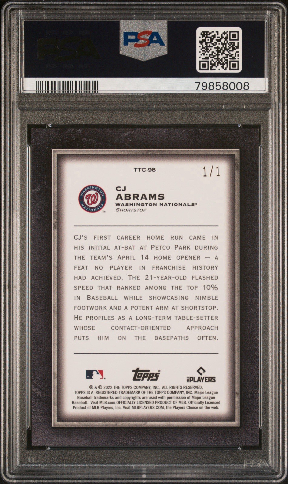 CJ Abrams 2022 Topps Transcendent Chrome Superfractor 1/1 Rookie RC PSA 10 view 2