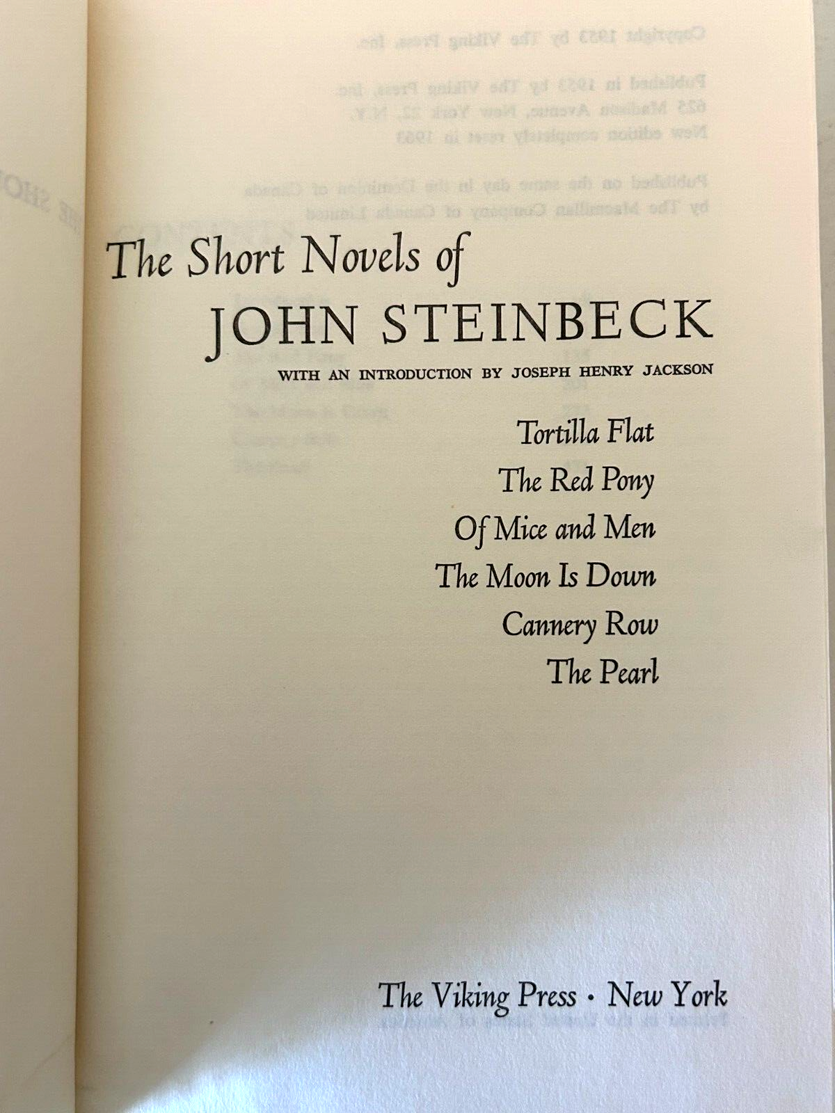 FILA 1953 The Short Novels of John Steinbeck HC Book Of Mice and Men Cannery Row +4