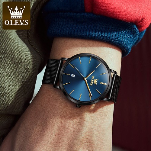 OLEVS Watch Blue Dial Fashion Simple Style Waterproof Men's Wristwatches - Picture 7 of 10
