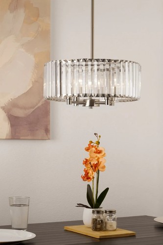 Kira Home Delilah 16" Modern 4-Light Crystal Drum Chandelier + Clear Beveled Gla - Picture 4 of 8