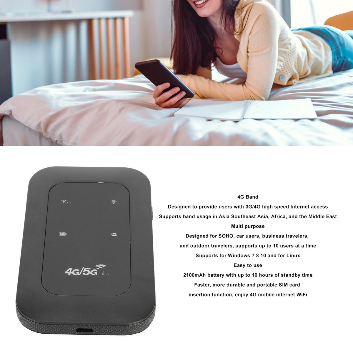Goshyda 4G 5G WiFi Mobile Hotspot, 300Mbps High Speed WiFi Router With - View #7