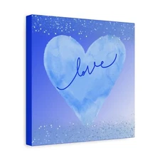 Matte Canvas Wall Art Decor Blue Heart Love, Stretched, 1.25"