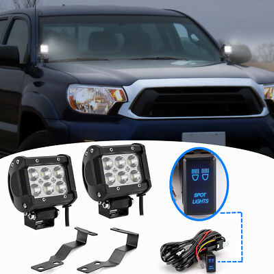 3'' LED Ditch Light Kit w/ Hood Mount Bracket, Wire For Toyota Tacoma 2005-2015