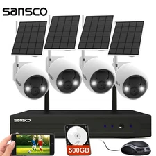 Wireless Solar Powered CCTV Security System 8CH NVR 4MP HD WiFi Audio Camera