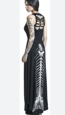 ''Dirty Diana'' Maxi  dress Gothicana by EMP XS SOLD OUT Black Goth Skelton Bones