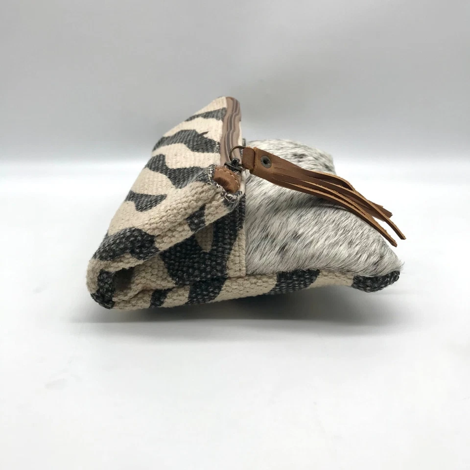 Bhrayna Zebra Design Fold Over Cotton & Leather Clutch - Image 4 of 4