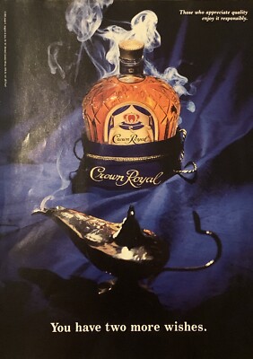 1993 Crown Royal Whiskey Genie Lamp - You Have Two More Wishes VTG 90s PRINT AD