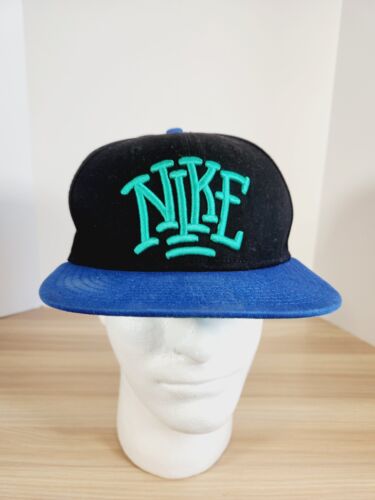 Vintage Nike True Graffiti Snapback Cap Black Blu… - image 1