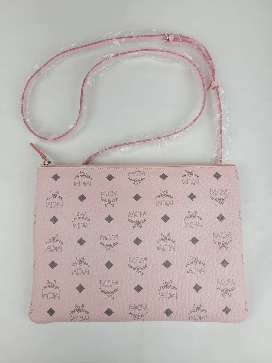 $470 MCM Powder Pink Visetos Coated Canvas Crossbody Pouch Bag  MYZCATA07QH001