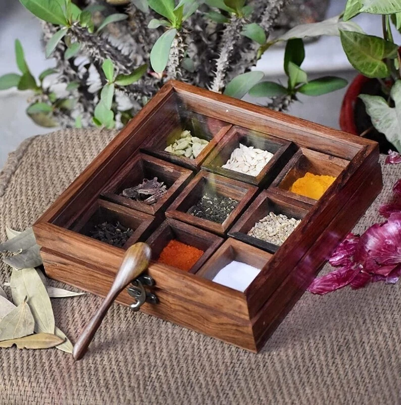 Rosewood Wooden Spice Box Wooden Spice Organizer Wooden 