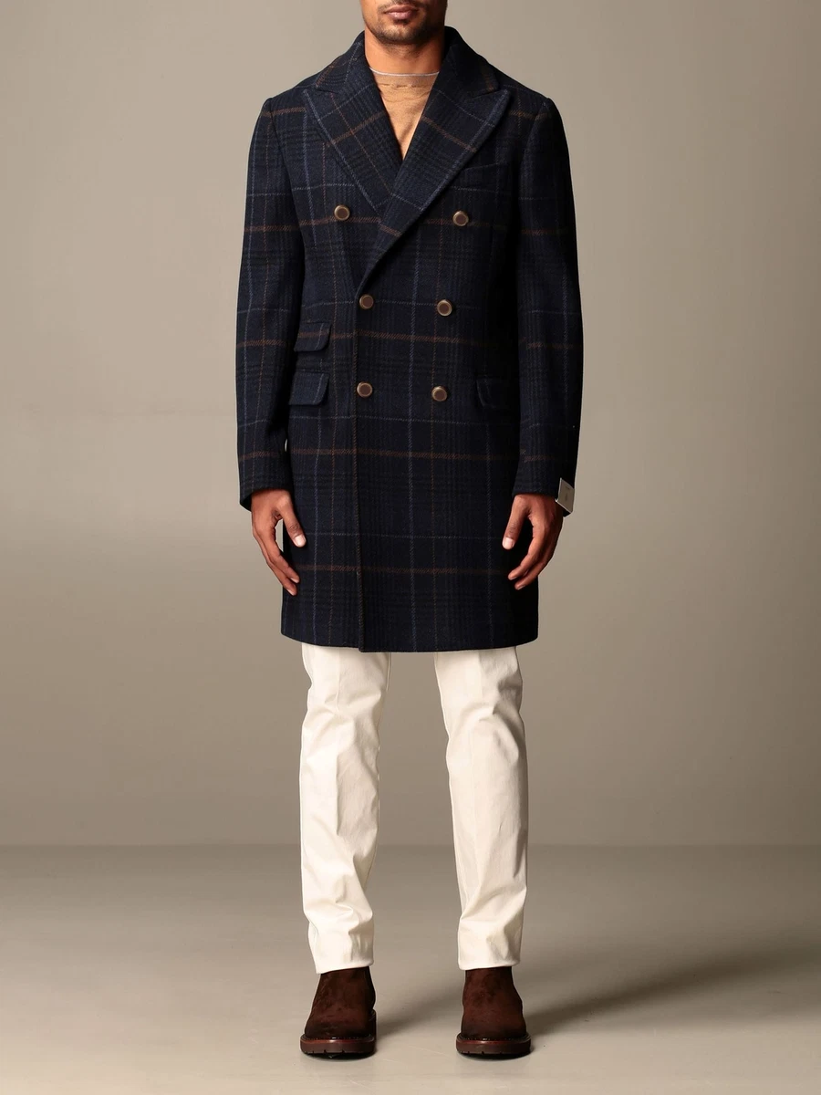 2 000 ELEVENTY Double Breasted Blue CASHMERE Wool Coat 44 US