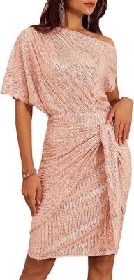 GRACE KARIN Women's Rose Gold Sparkly Sequin Glitter Party Dress One  Shoulder | eBay