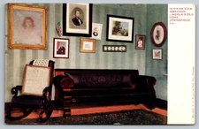 Interior View of Lincoln’s Old Home, Portrait Wall, Springfield IL – Postcard