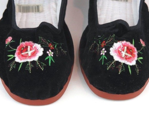 Women's Chinese Mary Jane Floral Velvet Shoes Slippers Black - Sizes 36-40 New - Picture 5 of 8