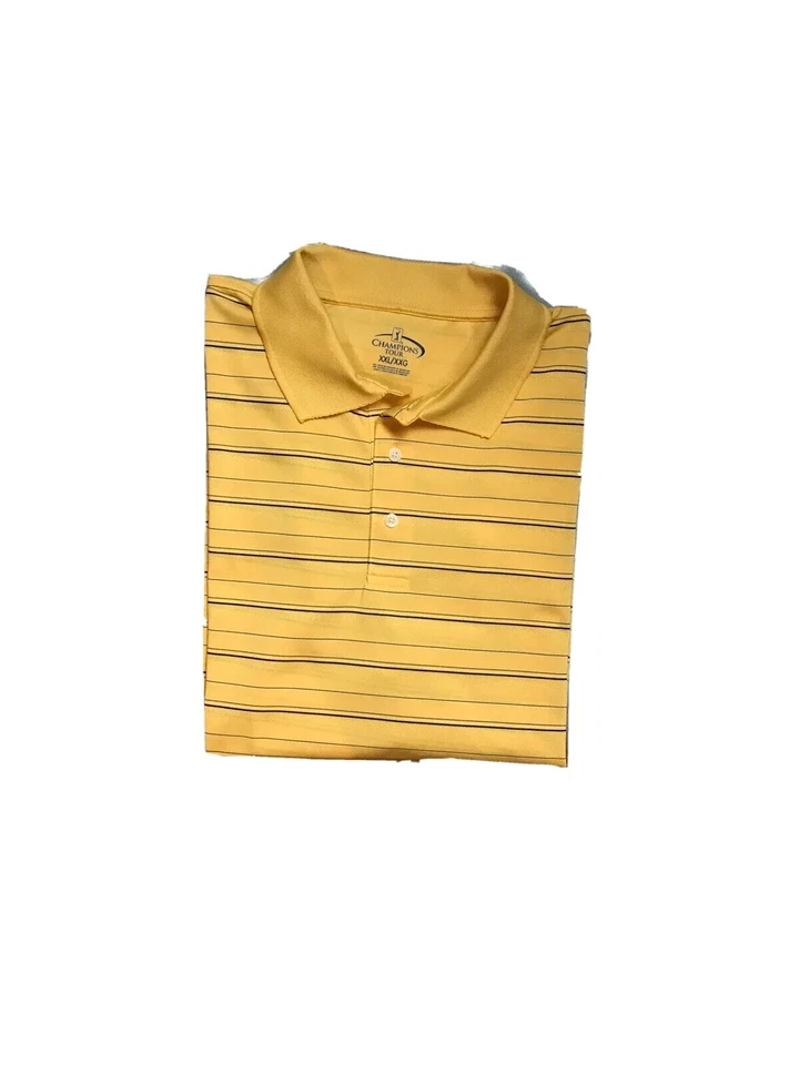 Champions Tour Golf Shirt Polo Mens Yellow Striped white blue Short Sleeve XXL W - Image 4 of 4