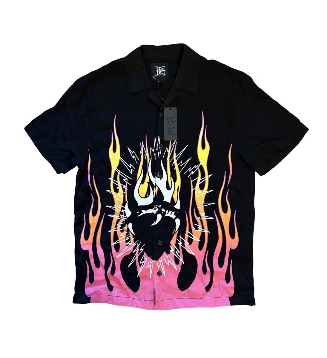 Ed Hardy Button Down Tattoo Black Camp Shirt Men's Size Medium