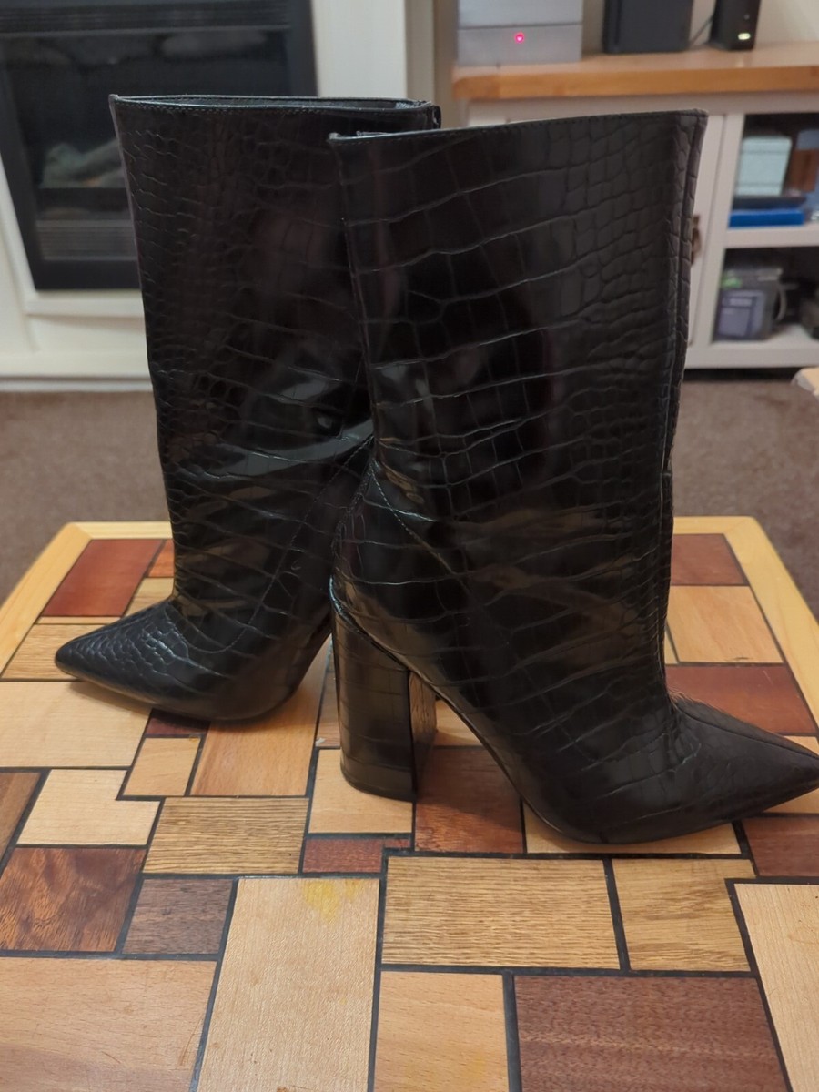 EGO High Heeled Crocodile Effect Boots Size UK