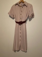 Vintage Cinch Waist Belted Button Down Secretary Pin Up Dress aesthetic