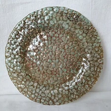 Glass Bubble Pebble 8" Plate Gold Turquoise Turkish Style