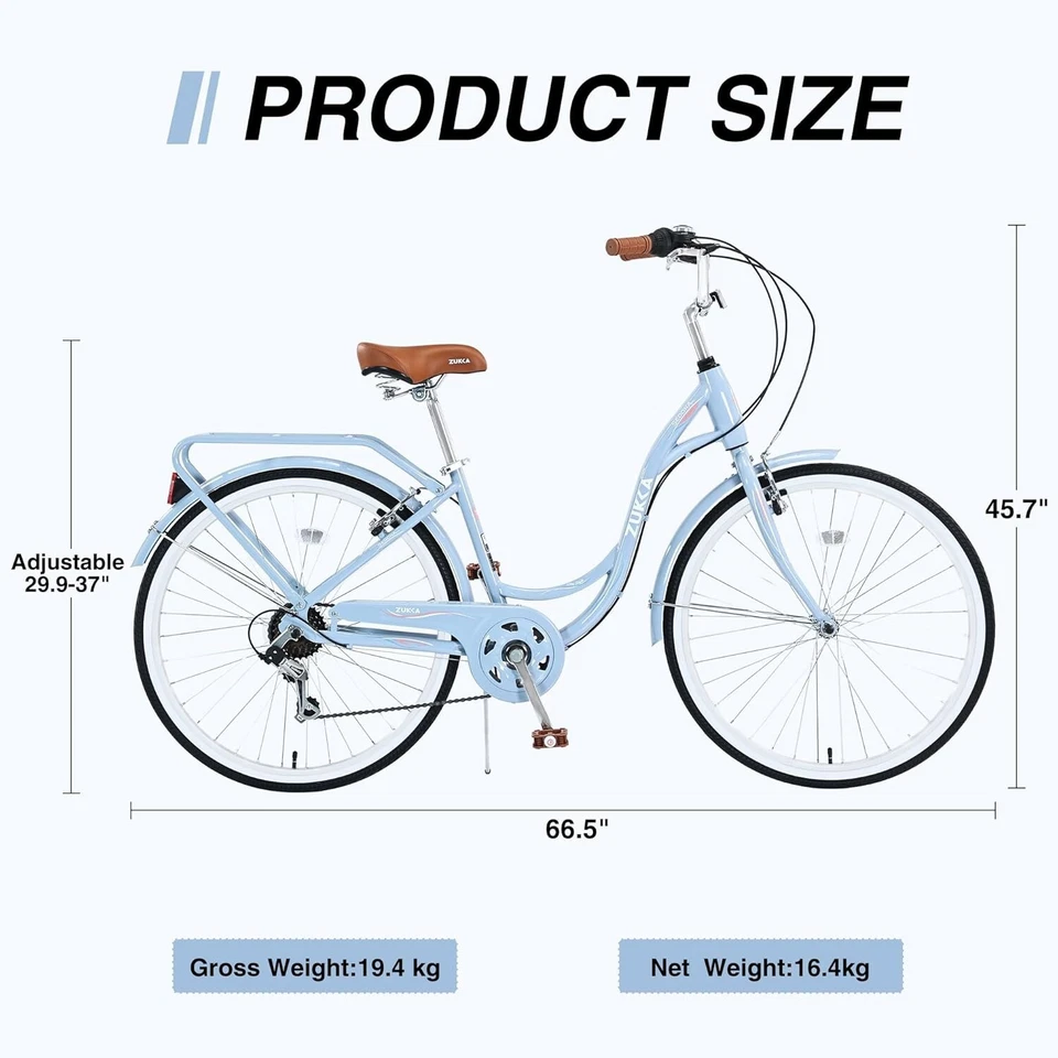 ZUKKA Beach Cruiser Bike for Women, 26 Inch Bikes for Women, 7 Speed Ladies Bike - Image 3 of 4