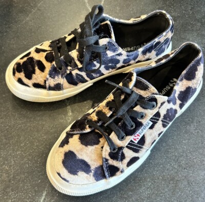 Superga 2750 FANVELVET Sneaker Leopard Velvet Print Tan Black size EU 38 US 7.5
