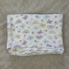 Kyle  Deena Rainbow Butterfly Baby Swaddle Blanket Muslin Pink White Blue