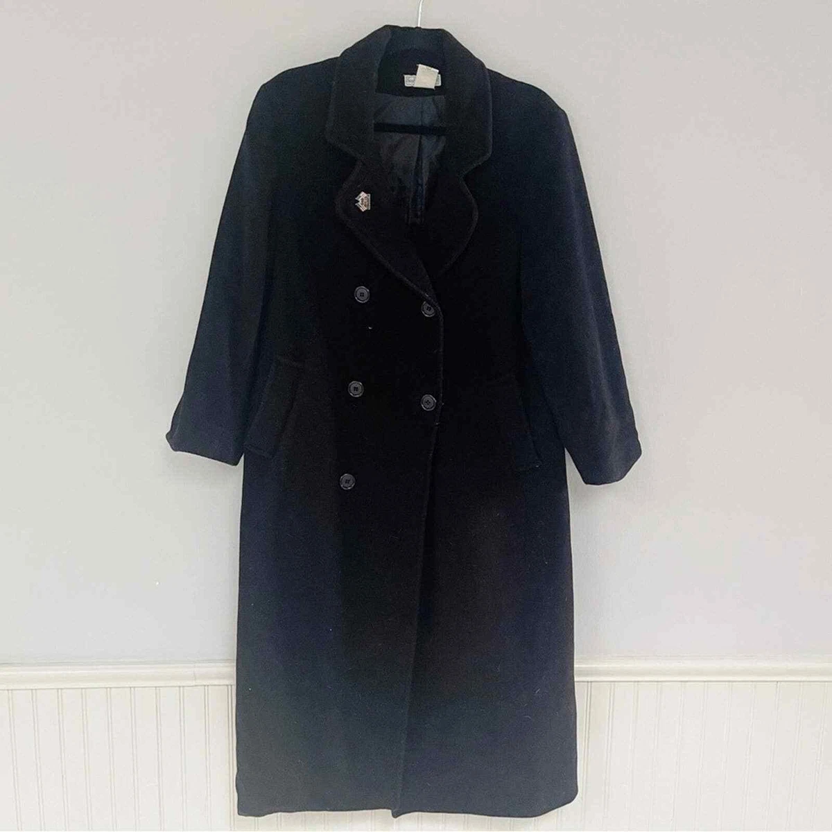 Stephanie Andrews] long black wool dress coat womens 12P petite