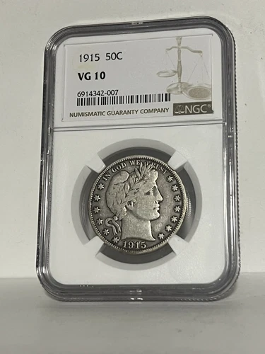 NGC 1915 Early Barber Half Dollar 50c US Silver Coin Piece VG10 Graded