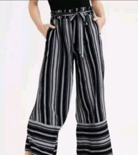 American Eagle Striped Pants Wide Leg Black And Grey Small Summer Beach Boho  8