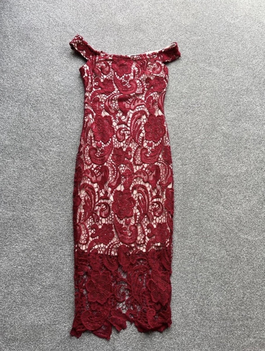 chinese dress ladies Plum Lace Long Sleeved Midi Dress  AX Paris