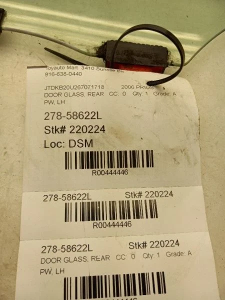 04 05 06 07 08 09 TOYOTA PRIUS CONDUCTOR PUERTA TRASERA IZQUIERDA CRISTAL 68104-47041 Foto 2 de 4