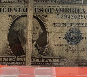 Wow 1935 E $1 One Dollar Silver Certificate Gutter Huge Fold Printing Error！