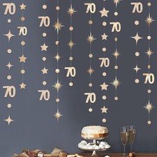 Champagne Gold 70th Birthday Decorations Number 70 Circle Dot Star Garland Me...
