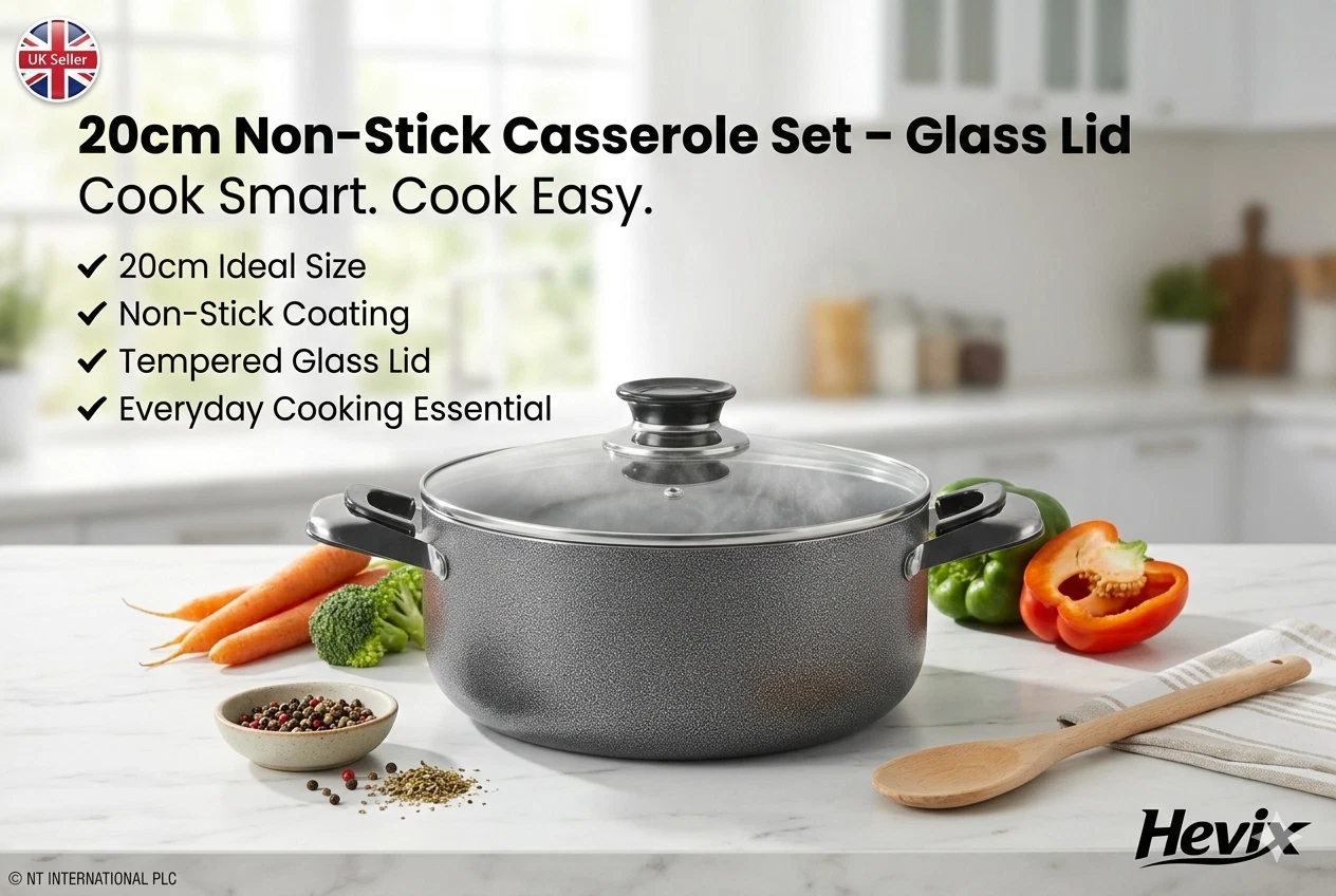 20cm Carbon Steel Marble Grey Saucepan Casserole Set Glass Lid UK