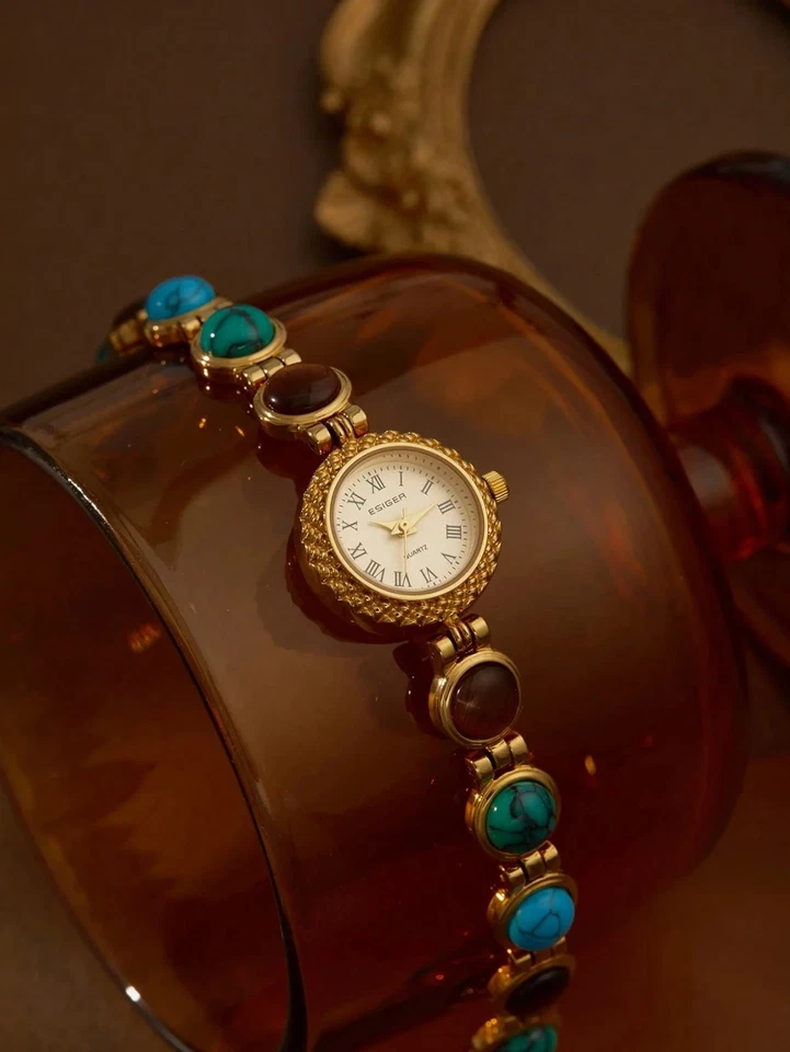 Золотой бисером винтажный стиль уникальный изящный женские наручные часы модный подарок редкая - Изображение 3 из 4