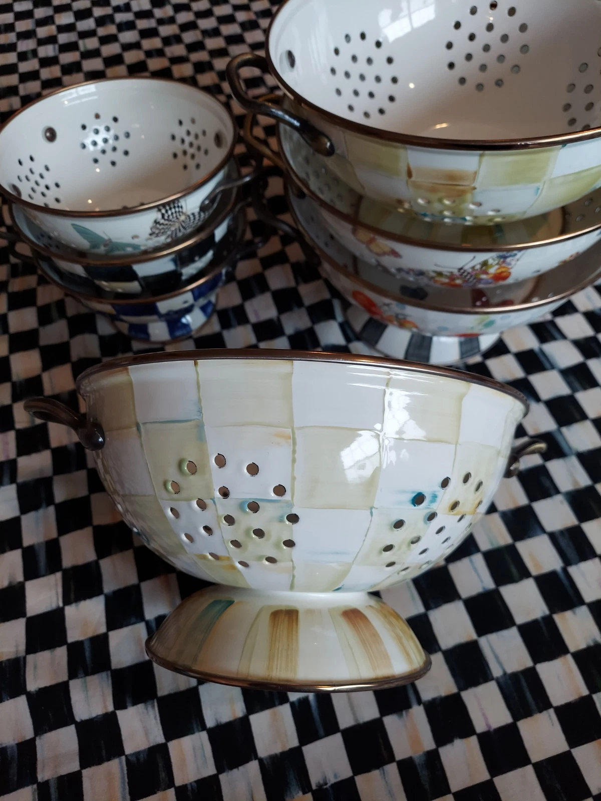 MacKenzie-Childs Parchment Check Large Colander