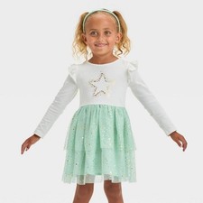 Girls' Long Sleeve Star Tulle Dress - Cat  Jack  Cream 2T