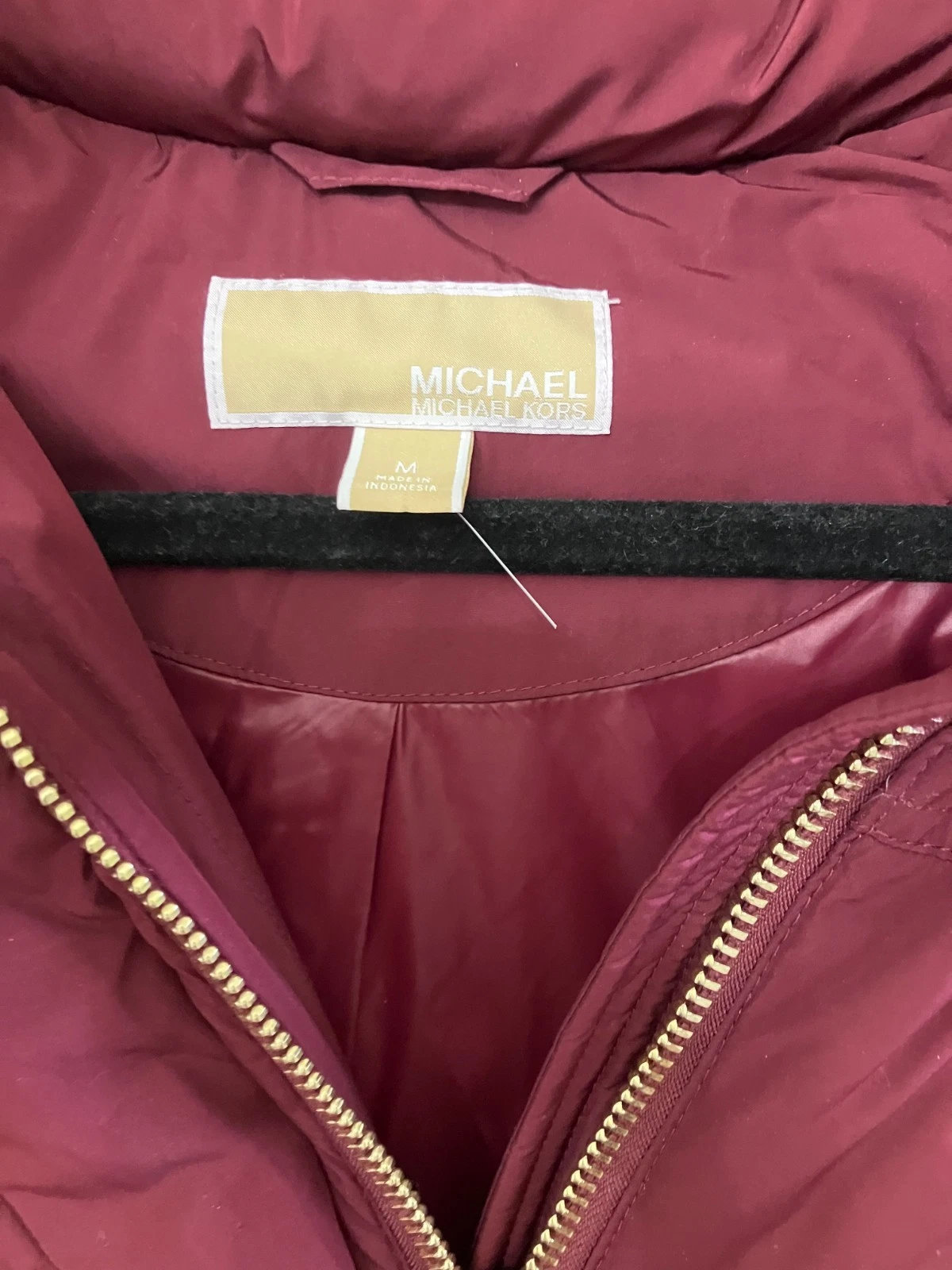 NEW MICHAEL KORS DONNA RUBINO PRUGNA PUFFER TRAPUNTATO GIACCA CAPPOTTO FELPA CON CAPPUCCIO M