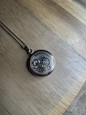 Vintage Round Scorpio Gold Tone Locket 18 Inch Chain