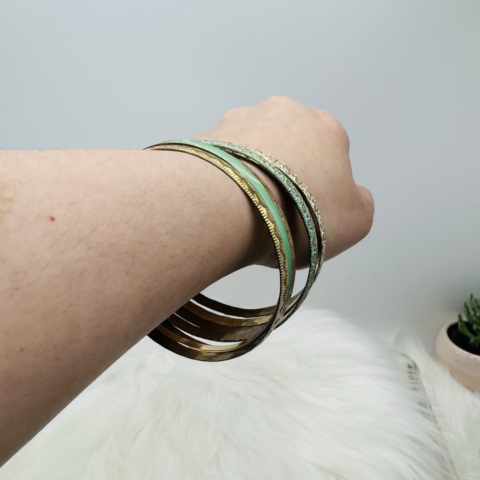 Mint & Gold Statement Bangle - image 7