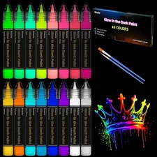 Glow in the Dark Fabric Paint Set, 10 Neon Colors, 3D Acrylic Textile Paint
