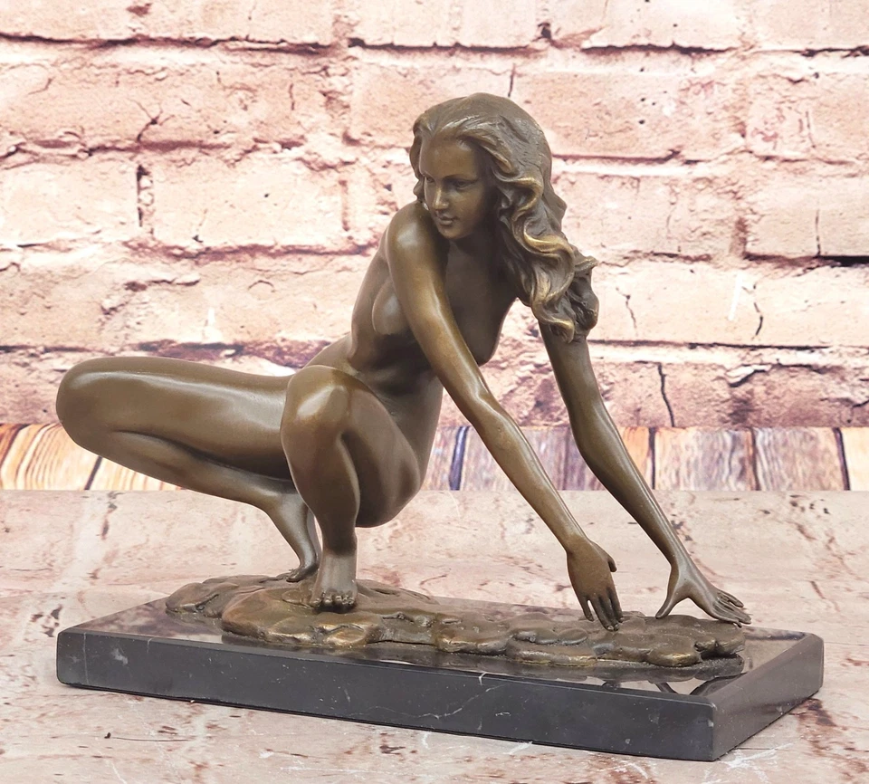 Large Modern Bronze Sculpture Nude Acrobat Girl Abstract Figurine Marble Base - Image 4 of 4