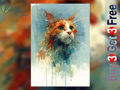 Ginger Cat Portrait Aquarell Gemälde 5''x7'' Druck auf mattem Papier | Katze Kunst